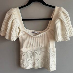 Zara Ruffle knit crochet top white size small